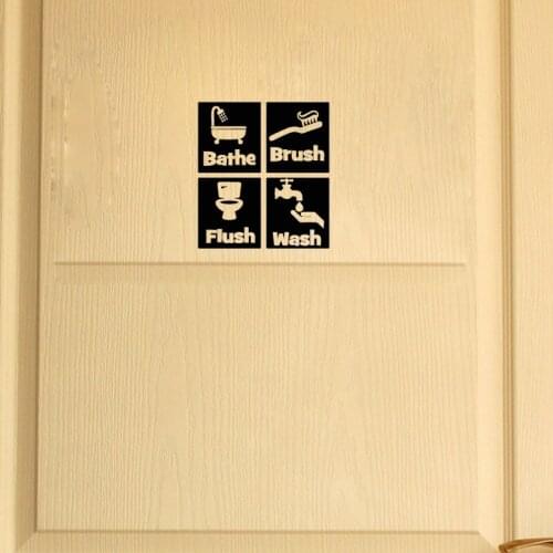 Bathe Brush Flush & Wash Bathroom Vinyl Door Sticker Creative Home Decoration Accessories Wall Sticker A2252