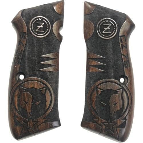 CZ75 Logo the Moon the stars and Wolf Pattern Laser Cut Dark Wooden Grip
