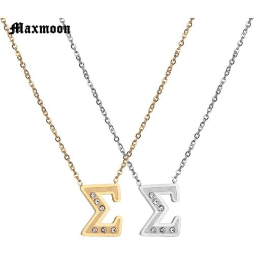 Maxmoon quality Silver Color Gold Color Stainless pendant necklace with zircon letter E beautiful birthday gift glamor jewelry