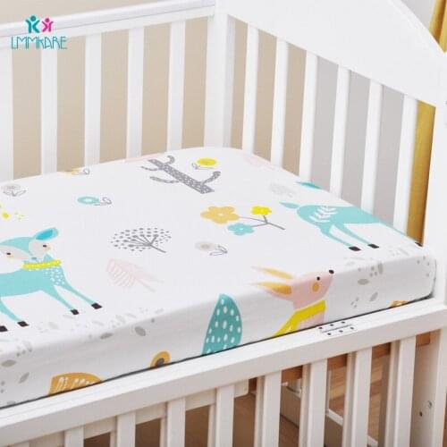 Cute Cotton Baby Bed Sheets Elephant Zoo Crib Sheets for Baby Soft Breathable Baby Bed Linen Mattress Cover Infant Fitted Sheet