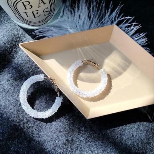 Fashion Jewelry Crystal Earrings Geometric Round Shiny Luxury Big Earrings Women Elegant Earrings Joker Round Matte Punk Earring