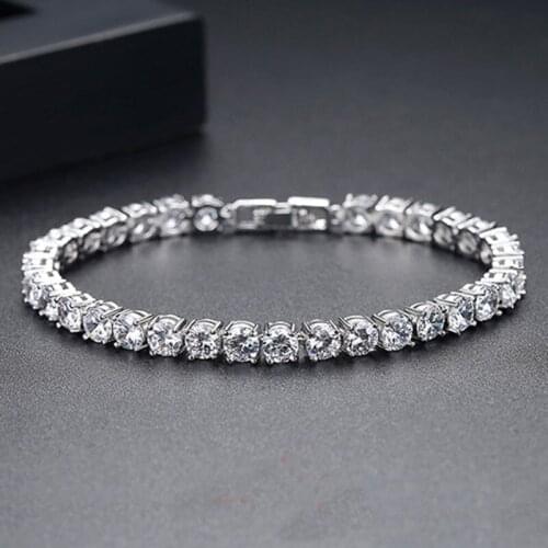 Trendy Full Rhinestone Bracelet Silver Color Copper Chain Women Jewelry Fashion Luxury