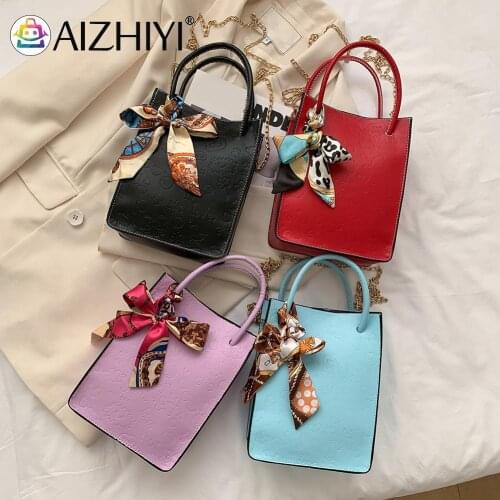 Fashion Women Pure Color Chain Silk Scarf Crossbody Shoulder Messenger Bag Ladies Vintage Purse Top-handle Handbags