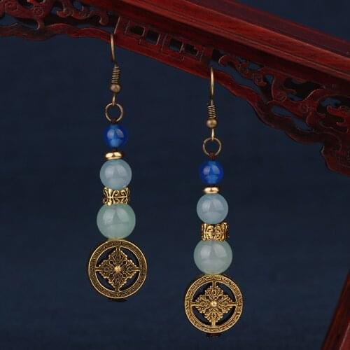 MYWINY nature stones dangle ethnic Nepal earrings vintage fashion court jewelry
