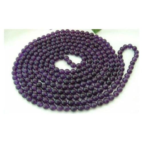 NEW Beautiful 8mm Russican Purple Round Bead Necklace 50"AA earring set