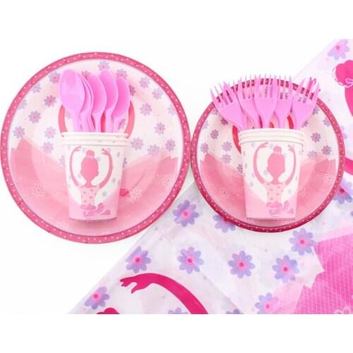 31Pc/Set Ballet Girl Theme Baby Disposable Tableware Birthday Decoration Shower Plates Tablecloths Napkins Spoons Party Supplies