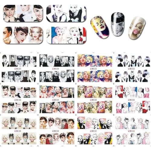 12sheets/lot 12Patterns Beauty Sex Women Floral Nail Water Decals Transfer Stickers Nail Sticker Nail Art Decoration BN025-36