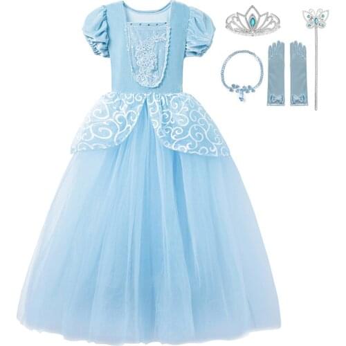 Little Girls Princess Dress up Clothing Puff Sleeve Lace Tulle Princess Dressess For Kids Birthday Party Costume