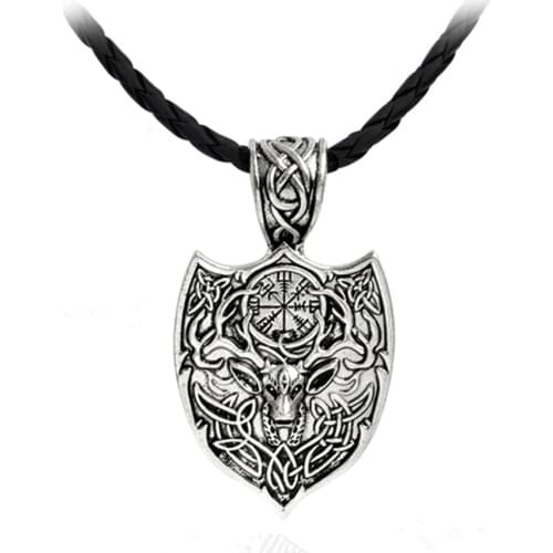 Viking Shield Pendant Necklaces Nordic mythological Viking Large Double Deer Aegishjalmur Compass Viking Amulet Jewelry Gift