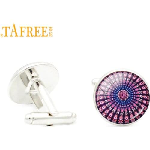 TAFREE colorful mandala Sacred geometry cufflinks for groom business men jewelry Hippie Bohemian Paisley yoga cuff links A446