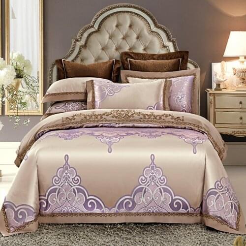 Luxury jacquard Bedding Set King Queen Size Bed Linen silk Cotton Duvet Cover Bed Sheet Set Pillowcases