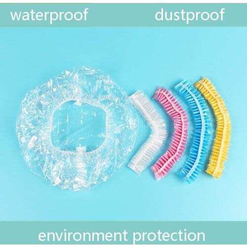100Pcs Disposable Shower Cap Waterproof Transparent Color Shower Hat Hotel For Travel Home Hair Salon Bathroom Products