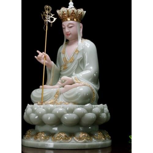 30cm large- high-grade home Asia efficacious Mascot ksitigarbha Dizang pusa Buddha Natural jade gilding carving Sculpture statue