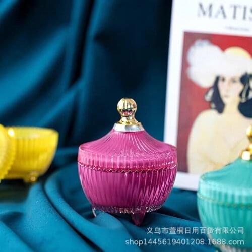 Glass Jar with Lid Luxury Multicolor Glass Storage Jar Candy box Aromatherapy Bottle Luxury Household Cotton Swab Jewelry Boxes