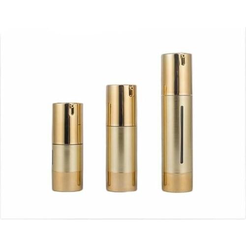 15ml UV gold airless vacuum pump bottle with window lotion/emulsion/serum/liquid foundation/whitening essence skin packing