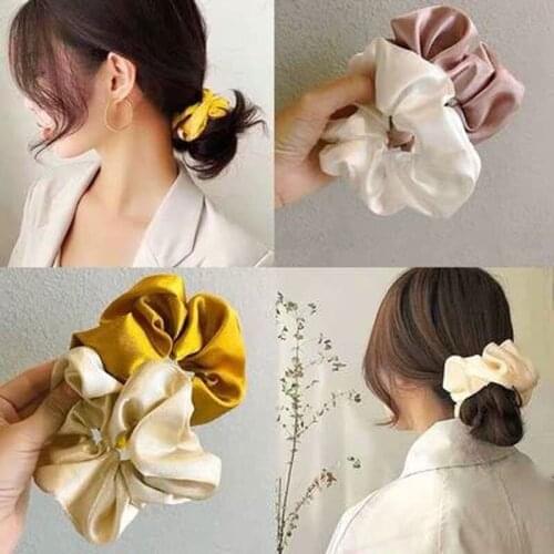 Womens Solid Color Head Rope Hair Scrunchie Retro Womens Tie Ponytail Holder Hair Rope Womens Popular Rubber Band Headdress