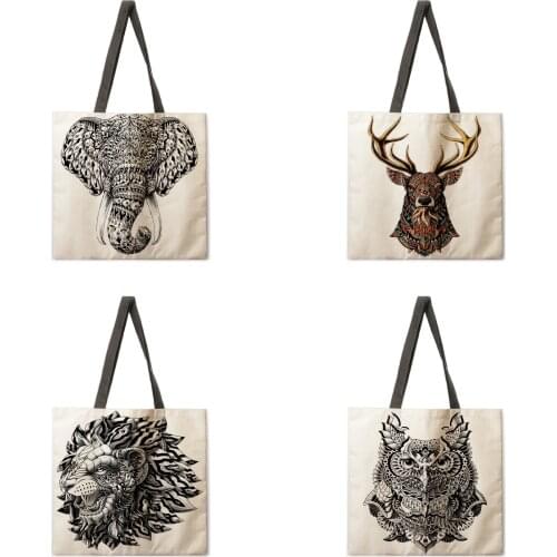 Sketch Animal Print Tote Bag Ladies Casual Tote Bag Ladies Shoulder Bag Reusable Shopping Bag Outdoor Beach Bag Fashion Bag