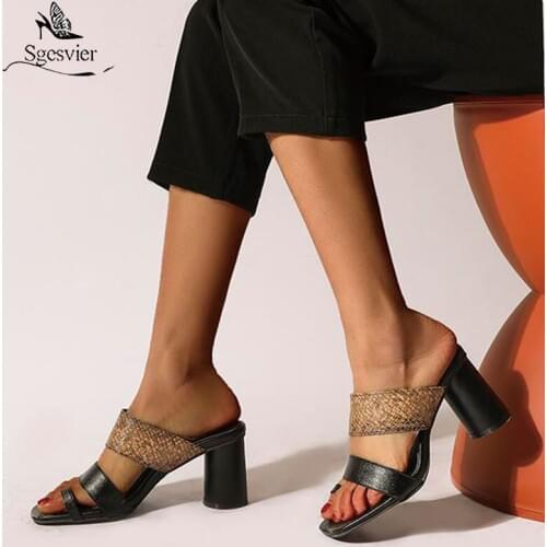 Sgesvier Summer Women Shoes Slip On Womens Sandals Fashion Chunky Ladies Sandals For Woman Mules Footwear Female Shoes