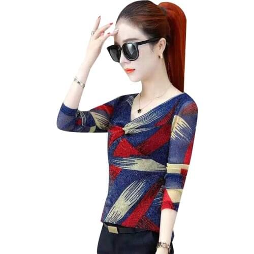 Womens Spring Autumn Casual Lace Shirts V-Neck Blouses Womens Lace Elegant Fashion Striped Shirts Casual Tops DD8293