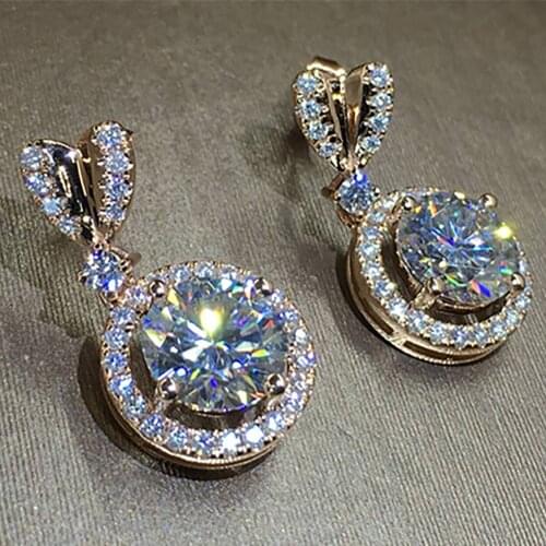 18K Au750 Rose Gold Women Stud Earrings Moissanite Diamonds 2 Carat Round Heart Elegant Wedding Party Engagement Anniversary