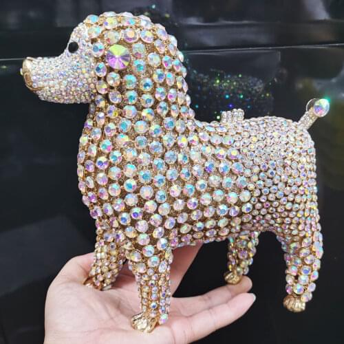Luxury poodles Designer Animal Crystal Clutch Evening Bags Lovely Golden Dog Wedding Purse Women Party Purse Day Clutches SM
