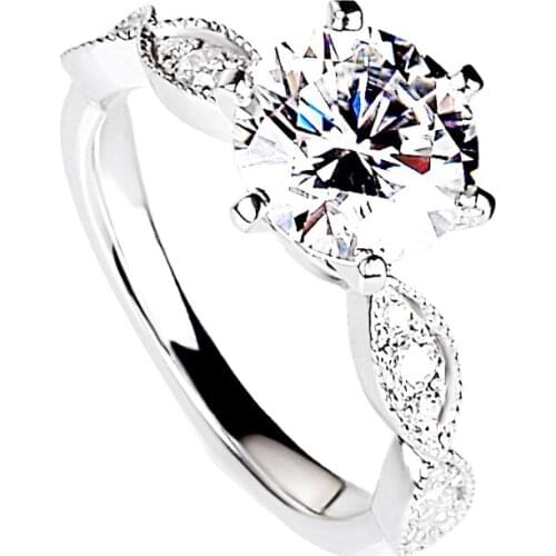 Round Diamond Gene Shape Ring Setting 925 Sterling Silver Women Luxury Engagement Exquisite Wedding Elegant Anniversary Gift