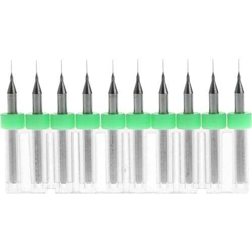 10Pcs 0.2mm Tip 1/8" Shank Spiral Flute Tungsten Carbide Micro PCB Drill Bit