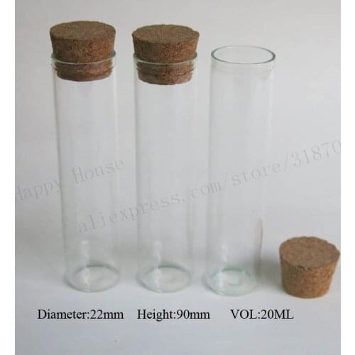 100 x 20ml Transparent Empty Glass Tube with Wooden Cork 20cc Clear Cork Stoppered Tube Sample Vial 22*90mm Clear Containers