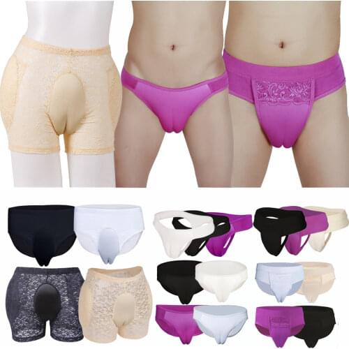 2PCS/Lot Men Hiding Gaff Panty Shaping Pants Fake Vaginal Pad for Crossdressing Transgender Sexy Mens Briefs Padded Underwear