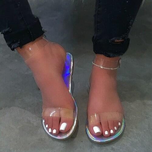 2021 Woman New Buckle Transparent Sandals Woman Summer Beach Flats Female Causal Shoes Ladies Big Size Comfortable Footwear
