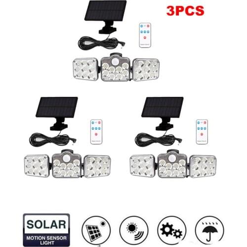 3pcs 138 led seperable remote Solar Light Outdoor Solar Lamp Powered Waterproof PIR Motion Sensor Street Sunlight remote Garden