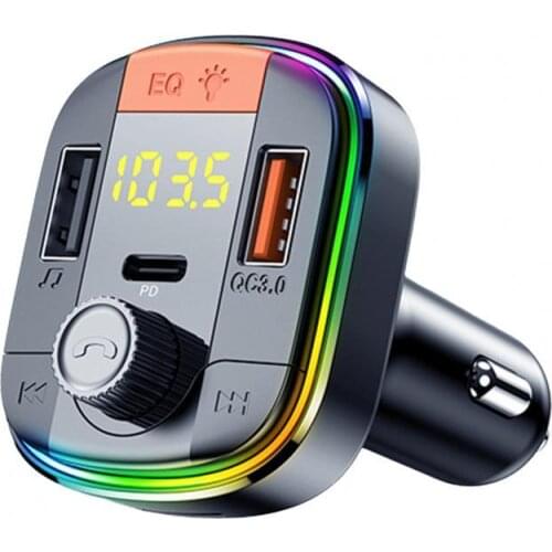 T832 Car Bluetooth FM Transmitter with Colorful Light MP3 Player Powerful QC3.0 Fast Charger for DC12V -24V Vehicles