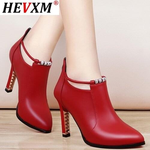 Botas Mujer2021new winter boots women shallow Round Toe red womens boots Thin Heels Zip Ankle boots Pu leather zapatos de mujer