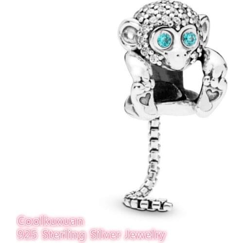 Summer 100% 925 Sterling Silver Sparkling Monkey Charm animal beads Fits Original Brand bracelets Jewelry Making