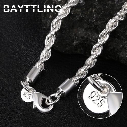 BAYTTLING 925 Sterling Silver 16/18/20/22/24 Inch 4MM Hemp Rope Chain Necklace For Woman Man Fashion Charm Wedding Jewelry Gift