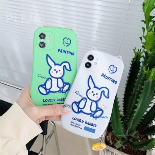 With Pendant Cute Rabbit Painting Ear Phone Case For iPhone 12 11 Pro Max 7 8 Plus X XR XS Max for Huawei Mate 30 40 pro P40