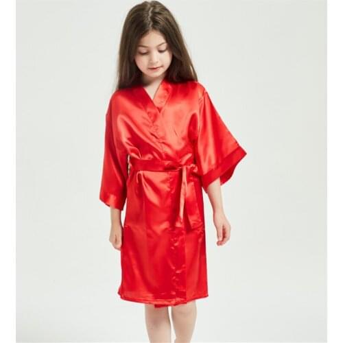 Mulberry Silk Children Girls Evening Dress Sexy Pure Color Elegant Pajamas Silky Womens Wedding Pajamas Kid Robes