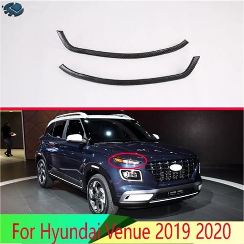 For Hyundai Venue 2019 2020 Car Accessories Carbon Fiber Style Headlamp lamp eyebrow trim molding