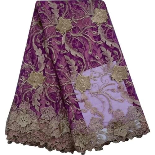 Purple Color Nigerian French Lace Fabrics 2017 African Tulle Lace Fabric High Quality African Lace Wedding Fabric For Dress F808