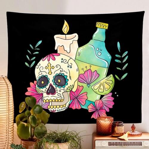 Skeleton Tapestry Wall Hanging Room Witchcraft Throw Rug Carpet Flowers Tapestries Art Psychedelic Home Decoration Accessories