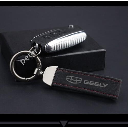 Hot Fashoinal Metal Leather Car Custom Keychain Suede Leather Keychain Metal Engraved Logo for Geely emgrand ec7 ec8 ec820