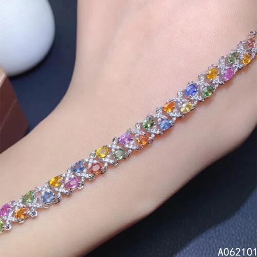 KJJEAXCMY fine jewelry S925 sterling silver inlaid natural color sapphire Girl vintage hand Bracelet Support test Chinese style