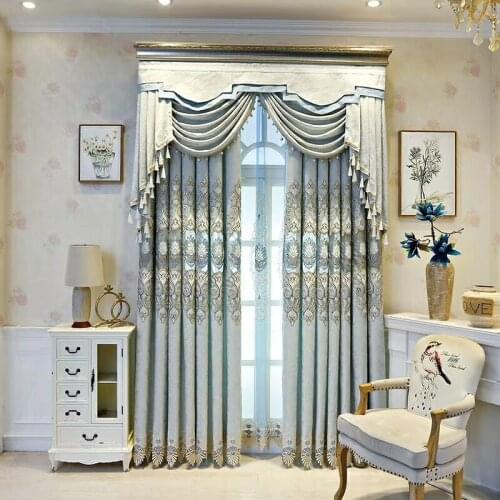European luxury chenille Jacquard classic embroidery shade decorative gray curtains for Living Room/Bedroom home curtains