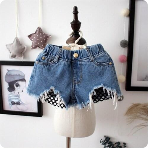 High Quality Summer Baby Girls Shorts Fashion Kids Denim Short Toddler Lace Hole Jean Shorts For 2-8Y Children Clothing