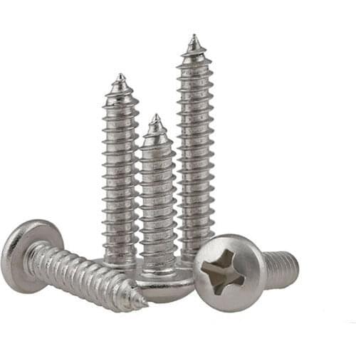 M4-M8 Pan Head Phillips Self Tapping Screws 304 A2 Stainless Steel GB/T845 Cross Recessed Round Head Tapping Wood Screws
