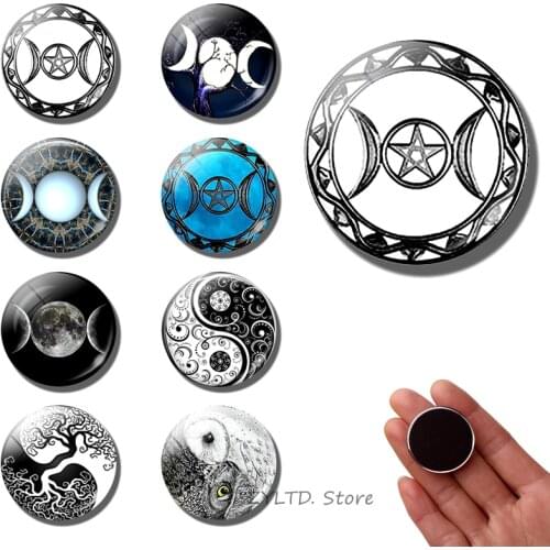 Triple moon goddess fridge magnet 30MM Glass cabochon refrigerator magnets wiccan witch runic crescent moon stickers home Decor