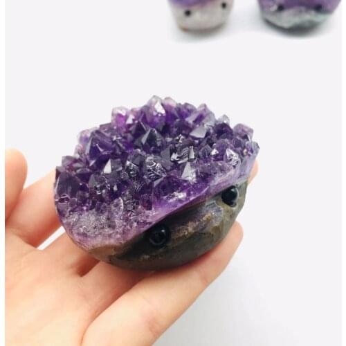 MOKAGY Rough Natural Purple Amethyst Crystal Quartz Cluster Hedgehog Carvings 50MM-55MM 1pc
