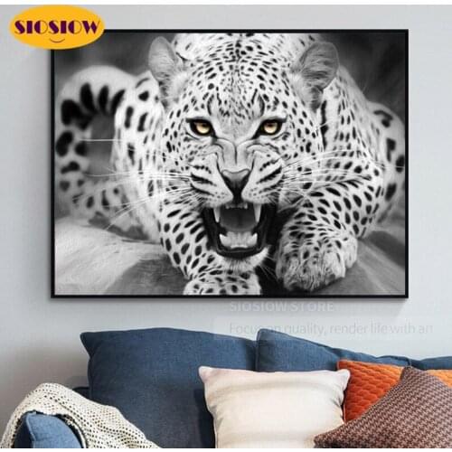 SIOSIOW 5D DIY Diamond Painting Wild Snow Leopard Full Set Square Round Diamond Mosaic Embroidery Animals Icons Cross Stitch Kit