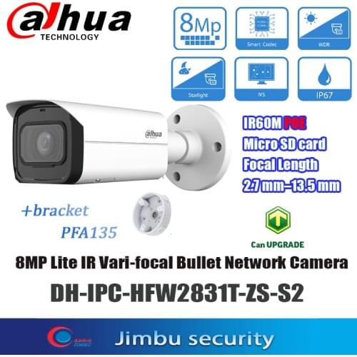 Dahua 8MP IP Camera IPC-HFW2831T-ZS-S2 Lite IR Vari focal Bullet Network Camera UPGRADE IPC-HFW2831T-ZS IR60m 2.7mm–13.5mm lens
