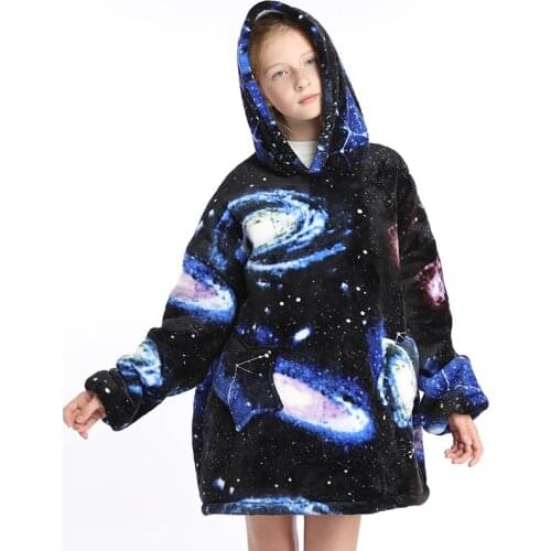 Baby Girl Sleepwear Thicken Warm Oversized Fashion Hoodie Hooded Sherpa Blanket Plush Fleece Children Homewear Height 120-160cm